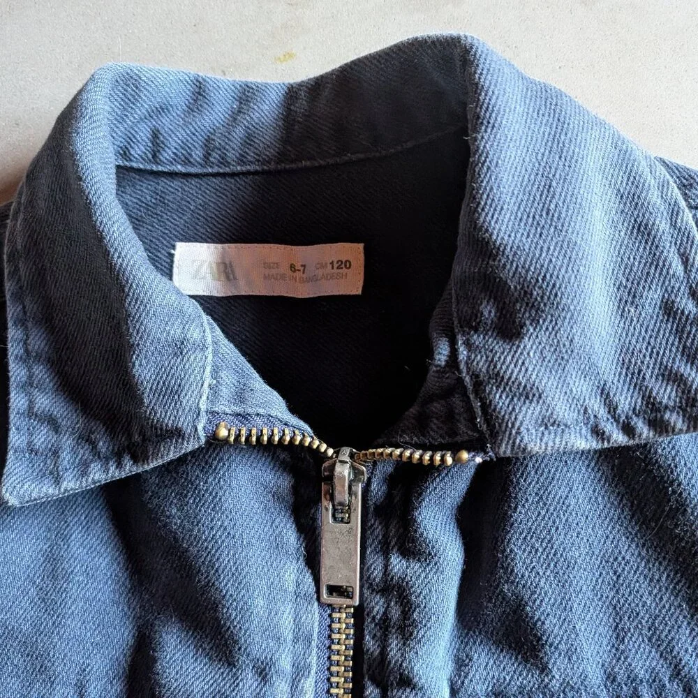 Zara Kids Blue Denim Zip-Up Chore Jacket - Size 6-7 (120cm)